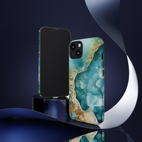 Aquamarine inspired Geode in Watercolor - Impact Resistant Phone Case